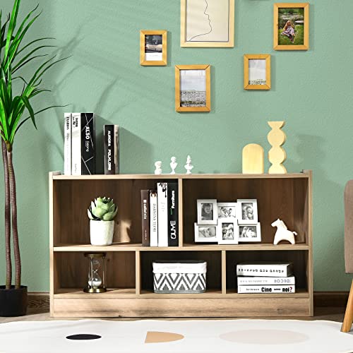5 Cube Bookcase, 2 Tier Wooden Storage Open Bookshelf, Multipurpose Display Storage Cabinet for Living Room, Bedroom, Hallway, Kid's Playroom, Reading Nook (Natural)