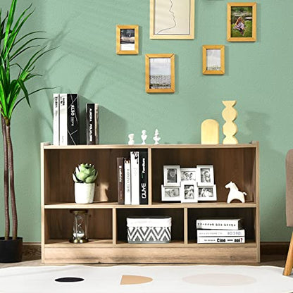 5 Cube Bookcase, 2 Tier Wooden Storage Open Bookshelf, Multipurpose Display Storage Cabinet for Living Room, Bedroom, Hallway, Kid's Playroom, Reading Nook (Natural)