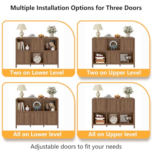 6 Horizontal Bookcase with 3 Doors, Low Farmhouse Cube Storage Organizer, view 6