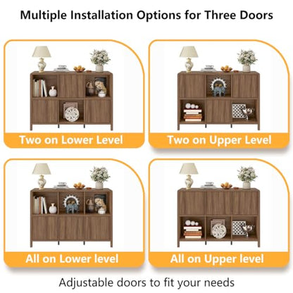 6 Horizontal Bookcase with 3 Doors, Low Farmhouse Cube Storage Organizer, view 6