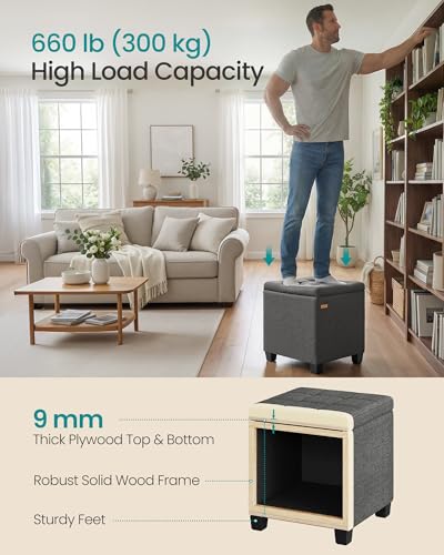 Square Storage Ottoman with Hinged Lid in Slate Gray, view 7