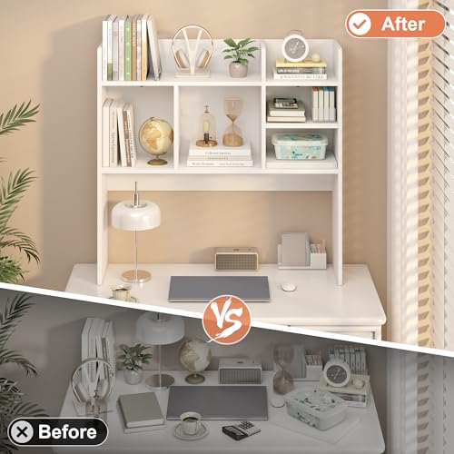 Desk Hutch with 6 Shelves, Desktop Organizer Shelf for Office Dorm, White, view 7