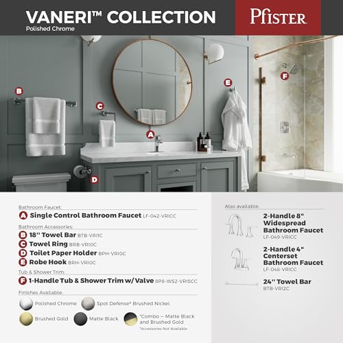 Vaneri Bath Towel Bar for Bathroom, 24-Inch, Wall-Mounted, Screw-in, Polished Chrome Finish, BTBVRI2C