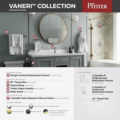 Vaneri Bath Towel Bar for Bathroom, 24-Inch, Wall-Mounted, Screw-in, Polished Chrome Finish, BTBVRI2C