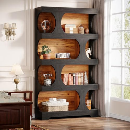 71" Tall Black Bookcase, Modern Asymmetrical Bookshelf, view 4