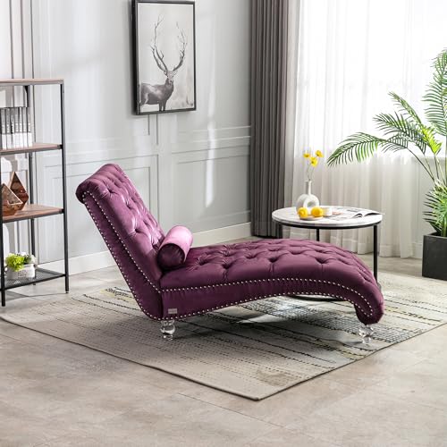 64" Velvet Chaise Lounge Chair Indoor with Ergonomic S-Shaped Backrest & 1, view 7