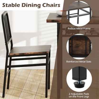 3-Piece Dining Table Set, Rectangular Kitchen Table with Storage Rack and 2 Dining Chairs, Heavy-Duty Metal Frame, Space-Saving Dinette Set for Breakfast Nook, Apartment (Brown + Black)