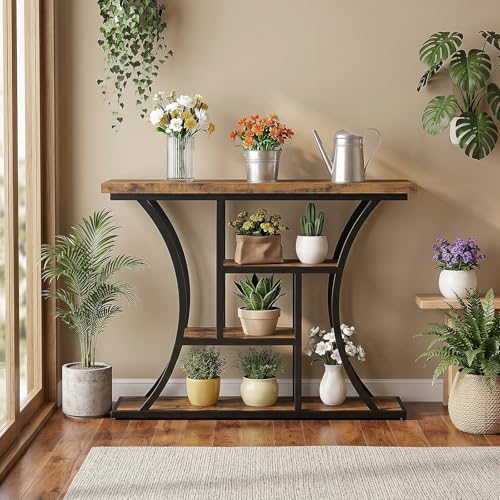 41.3" Industrial 4 - Tier Console Table with Curved Metal Frame, Narrow Long Sofa Table & Entryway Table with Storage Shelves for Living Room, Accent Table for Hallway Furniture Foyer