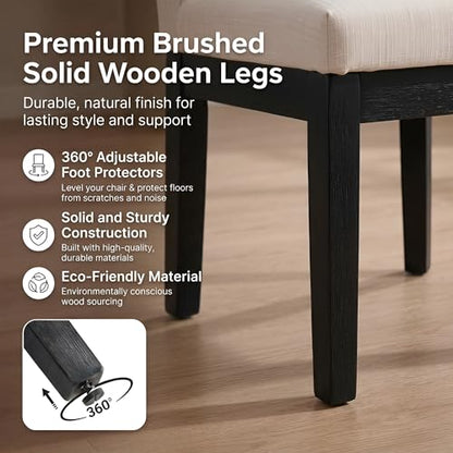 Modern Dining Chairs Set of 4 with Comfortable Back Support, Farmhouse Soft Linen Upholstered Dining Room Chairs with Black Solid Wood Legs, Armless Kitchen Side Chairs for Living Room, Beige