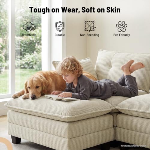 111.5" U Shaped Modular Sectional Sofa, Beige Corduroy, view 6