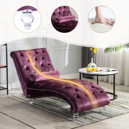 64" Velvet Chaise Lounge Chair Indoor with Ergonomic S-Shaped Backrest & 1, view 6