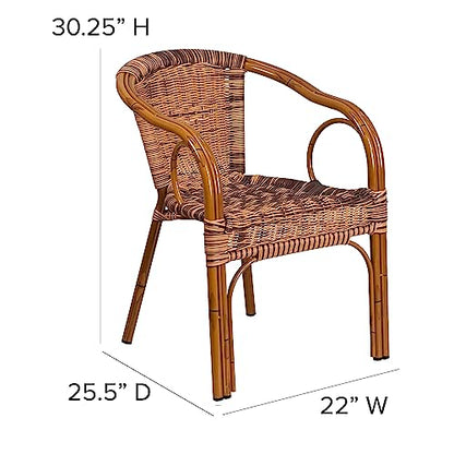 Cadiz Series Dark Red Bamboo-Aluminum Indoor-Outdoor Restaurant-Patio Chair with Burning Brown Rattan