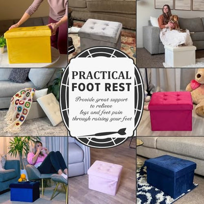 Storage Ottoman Folding Foot Stool Velvet Foot Rest with Padded Modern Ottoman with Storage for Living Room Puppy Step Stool 17x13x13in(Black)