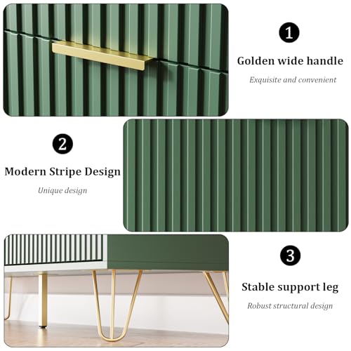 Green 6 Drawer Dresser for Bedroom, Fluted Dresser with Gold metal Handles, view 4