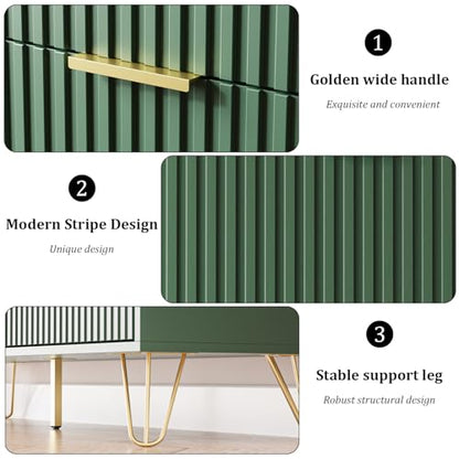 Green 6 Drawer Dresser for Bedroom, Fluted Dresser with Gold metal Handles, view 4