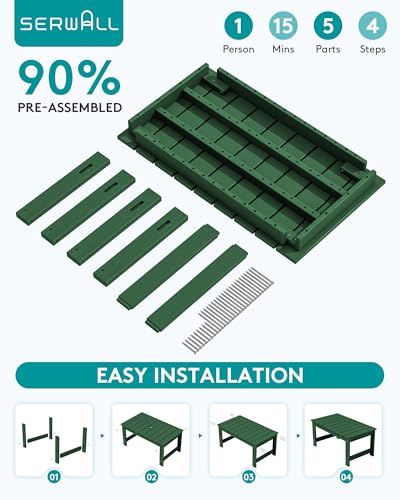 HDPE Outdoor Coffee Table with Umbrella Hole, Green