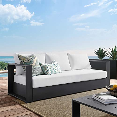Tahoe Aluminum Outdoor Patio Sofa in Gray White
