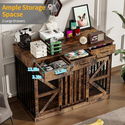 Spacesea Large Dog Crate Furniture with Sliding Barn Door, view 5