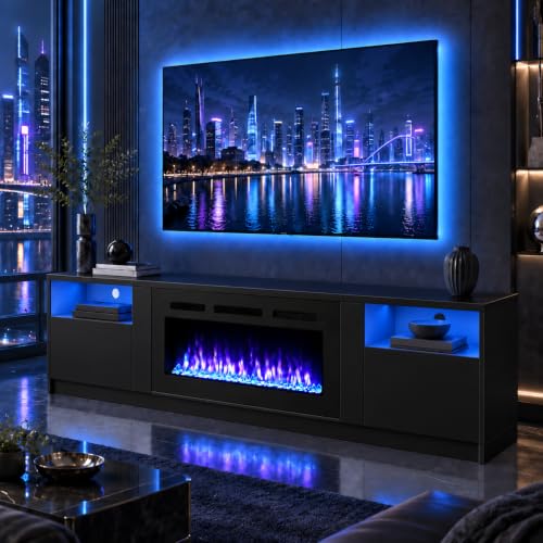 70" Fireplace TV Stand,Modern Entertainment Center Heating Fireplace, view 2