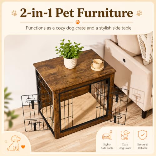 Yaheetech 27.5in Wooden Dog Crate Furniture w/Cushion for Small Medium Dogs, view 3