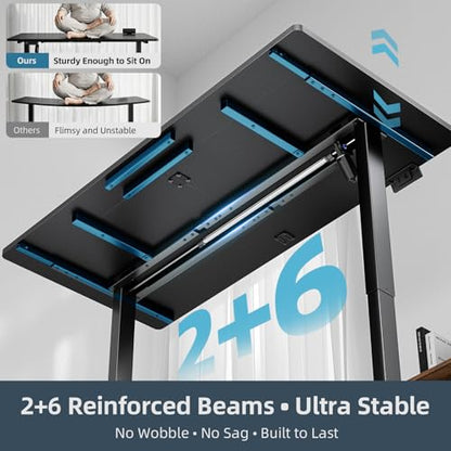 Electric Standing Desk Adjustable - 60 x 30 Inch Sit Stand Desk with Flip-Top Cable Management,Mouse Pad,Clamp Power Strip,Dual-Beam Frame,3 Memory Preset Height Adjustable for Home Office