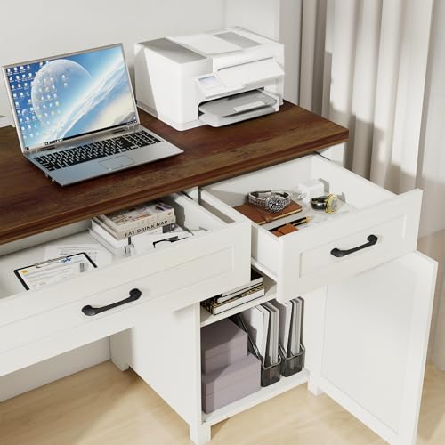 Farmhouse 61'' Executive Desk with 5 Drawers,Unique White, view 4