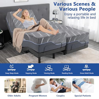 Adjustable bed frame with grey memory foam mattress, thickened foam legs, view 6