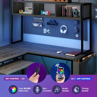 67" L Shaped Gaming Desk, Reversible Computer Desks with LED Lighting, view 6