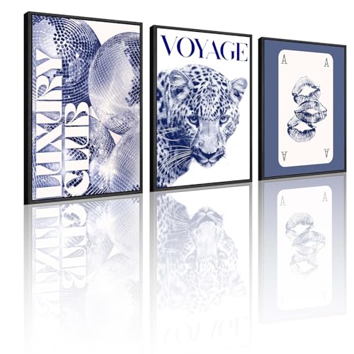 Blue Cheetah Canvas Wall Art Y2K Trendy Leopard Wall Decor Paintings Preppy Blue and White Cheetah Disco Posters Prints Pictures for Girly Room Bedroom Dorm 12 * 16 Inch （Posters