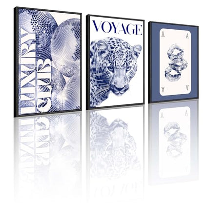 Blue Cheetah Canvas Wall Art Y2K Trendy Leopard Wall Decor Paintings Preppy Blue and White Cheetah Disco Posters Prints Pictures for Girly Room Bedroom Dorm 12 * 16 Inch （Posters