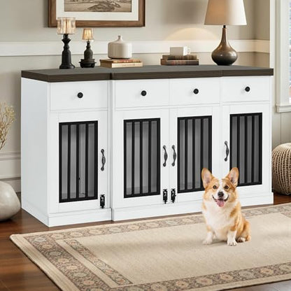 55.5" Wooden Dog Crate Furniture with 4 Drawers 1872 White and Brown, view 3