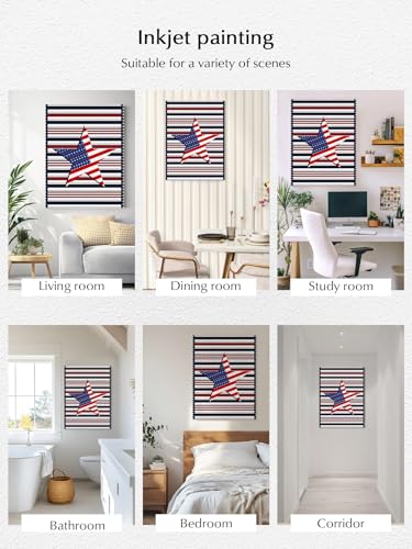 NuYeBiofx 4th of July USA Flag Star Canvas Wall Art Prints,48"x32" Framed Picture Artwork Patriotic Day Blue Red Stripes Printed Canvas Oil Painting for Living Room Bedroom Office,Ready to Hang