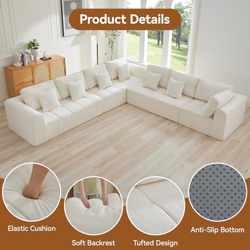 170'' Boneless Modular Couches for Living Room, Compressed Cloud Sectional Modern Sofa, L Shaped 7 Seater Upholstered Memory Foam Oversized Sofa, No Assembly, Chenille Beige