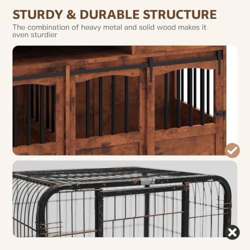 72" Double Dog Crate Furniture with Charging Station, Extra Large, view 6