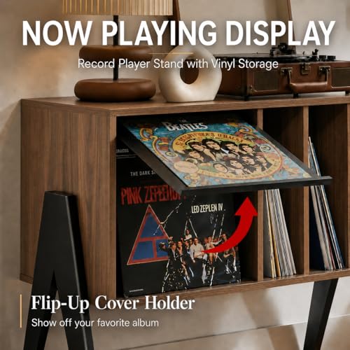 Record Player Stand with Vinyl Storage Cabinet, view 4