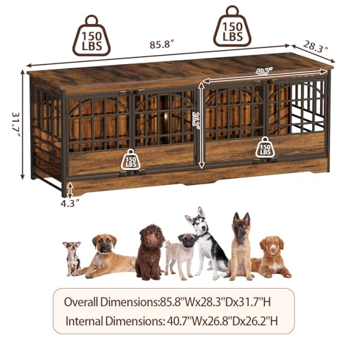 86" Double Dog Crate with Divider, Cognac Brown, view 3