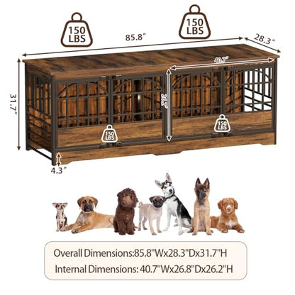 86" Double Dog Crate with Divider, Cognac Brown, view 3