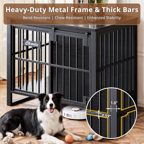 31.5" Tall Dog Crate Furniture with Sliding Barn Door, Black, view 7