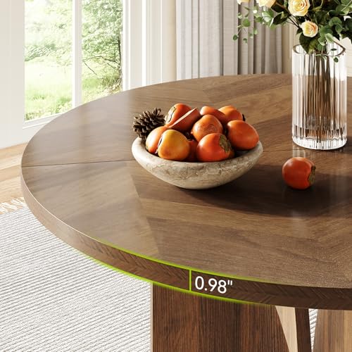 39-Inch Round Dining Table for 4, Rustic Kitchen Table with X-Shaped Stable Pedestal, Farmhouse Dinner Table for Dining Room, Living Room, Dark Brown