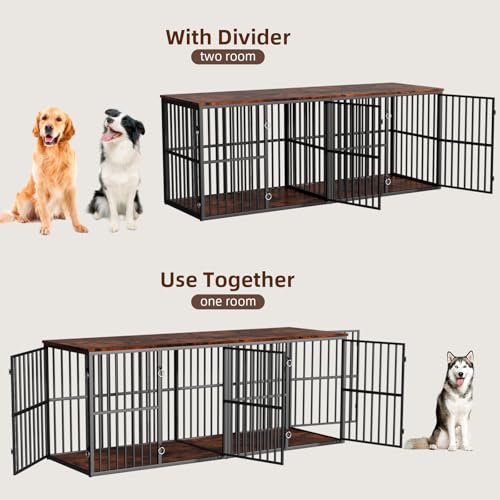 86.7" Double Dog Crate Furniture for 2 Large Dogs, Rustic Brown, view 5