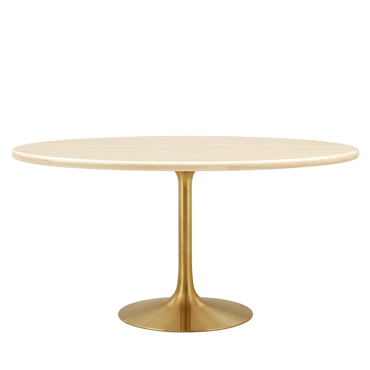 Lippa 60Inch Oval Dining Table Faux Travertine Stone Gold Finish Modern Kitchen Room Entertaining Home Furniture Quality Stylish Elegant Durable Refined Versatile
