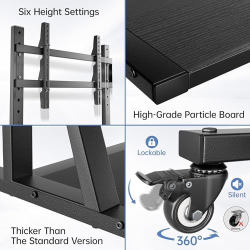 Outdoor TV Stand with Storage for 32–75 Inch TVs, Max VESA 600×400 mm, Supports 150 lbs, Height Adjustable Mobile Cart with Locking Wheels, Rolling TV Stand for Home Office Outdoor(Black)