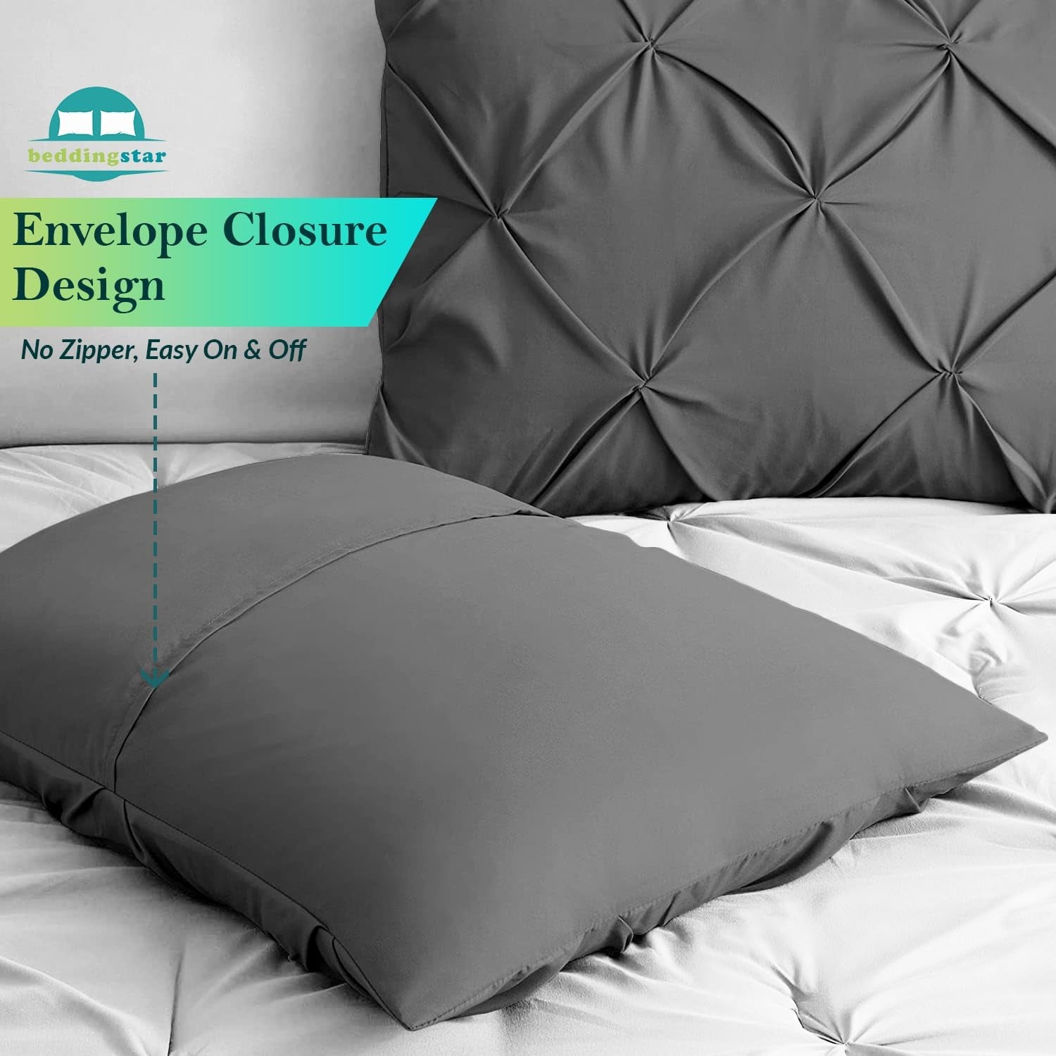 King Pillow Shams Set of 2 Pinch Pleated Dark Grey Pillow Shams King Size 20X36 Pillow Covers 100% Egyptian Cotton 600 TC Soft Skin Friendly Cushion Cover Cases Pinch Decorative Pillow Shams for Bed