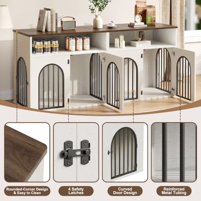 78.7" Double Dog Crate Furniture, Dog Kennel with Storage, White, view 7