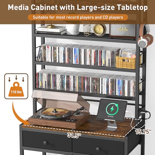 Tall CD Rack with Power Outlet & Drawers, 8-Tier DVD Storage Shelf, view 7