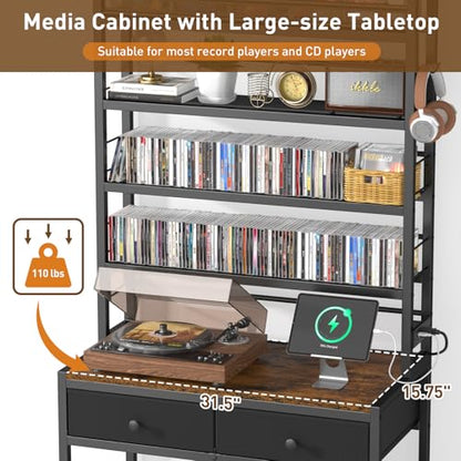 Tall CD Rack with Power Outlet & Drawers, 8-Tier DVD Storage Shelf, view 7