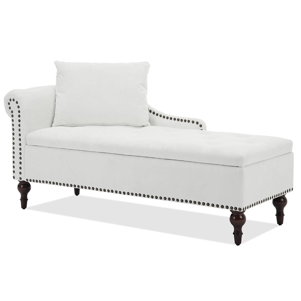 Velvet Chaise Lounge with Storage & Left Armrest, White