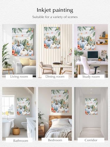 NuYeBiofx Fall Pumpkin Tropical Plant Canvas Wall Art Prints,48"x32" Framed Picture Artwork Thanksgiving Flower Farm Wood Printed Canvas Oil Painting for Living Room Bedroom Office,Ready to Hang