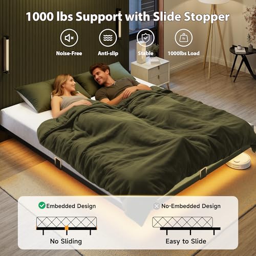 Floating Bed Frame Queen Size, Smart LED Lights & Charging Station, view 8