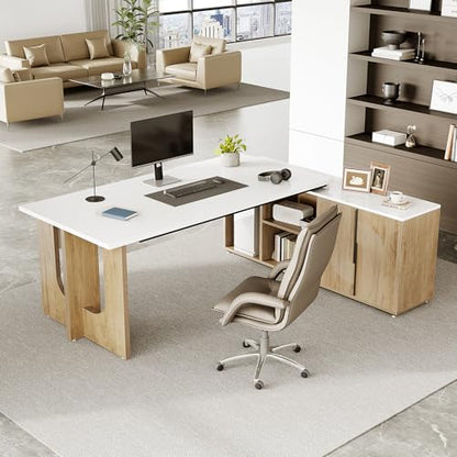 74-Inch Executive L-Shaped Desk with Storage Cabinet & Shelves, view 7